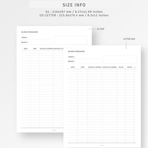 Blood Pressure Log Printable A4/letter Inserts, Daily Blood Pressure ...