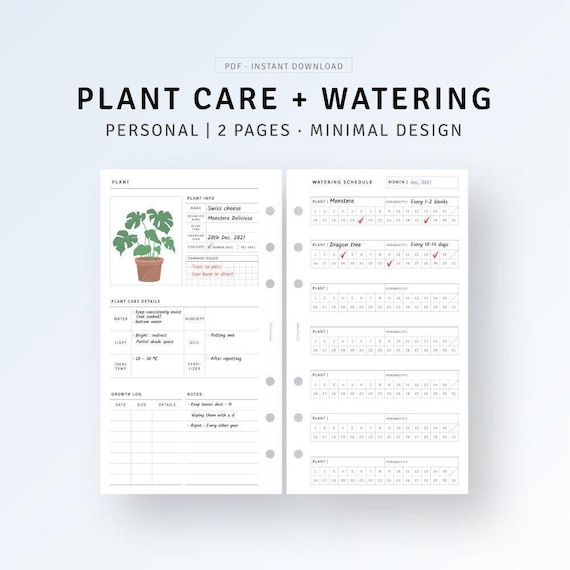 Personal, Plant Planner Inserts Printable Plant Journal Garden Diary, Watering Schedule Log, Indoor Plant Care Organizer, Digital Download