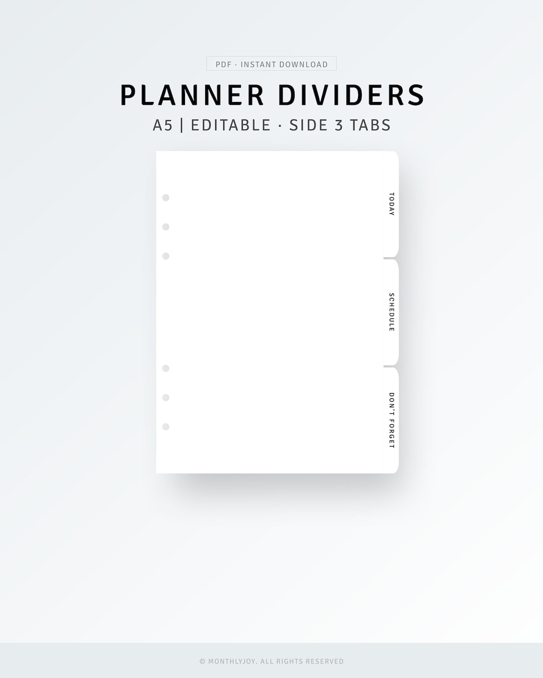 A5 Size | Planner Dividers Printable Side 3 Tabs Template PDF, Editable ...