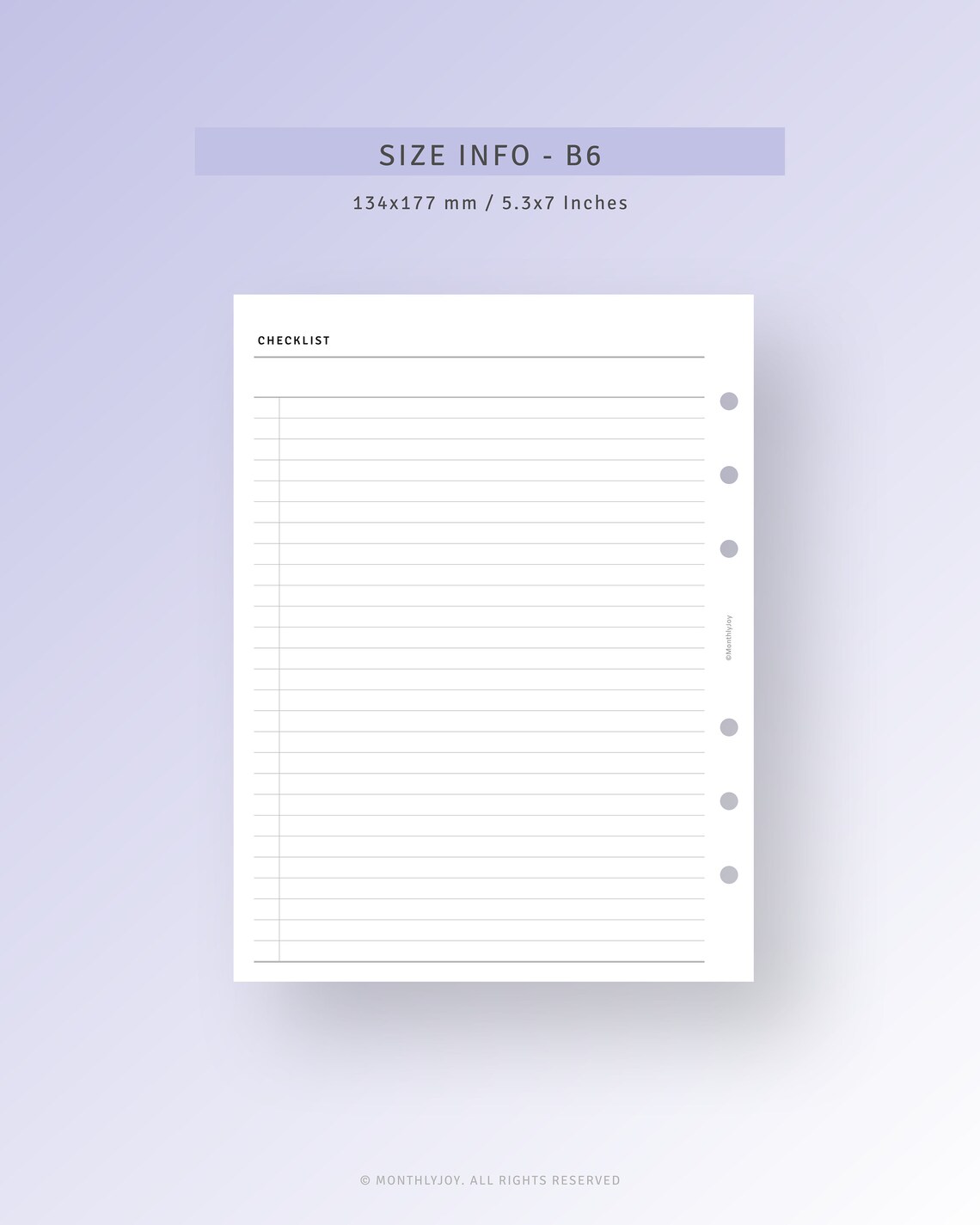 Checklist Template B6 Printable Inserts Recurring Tasks Get - Etsy