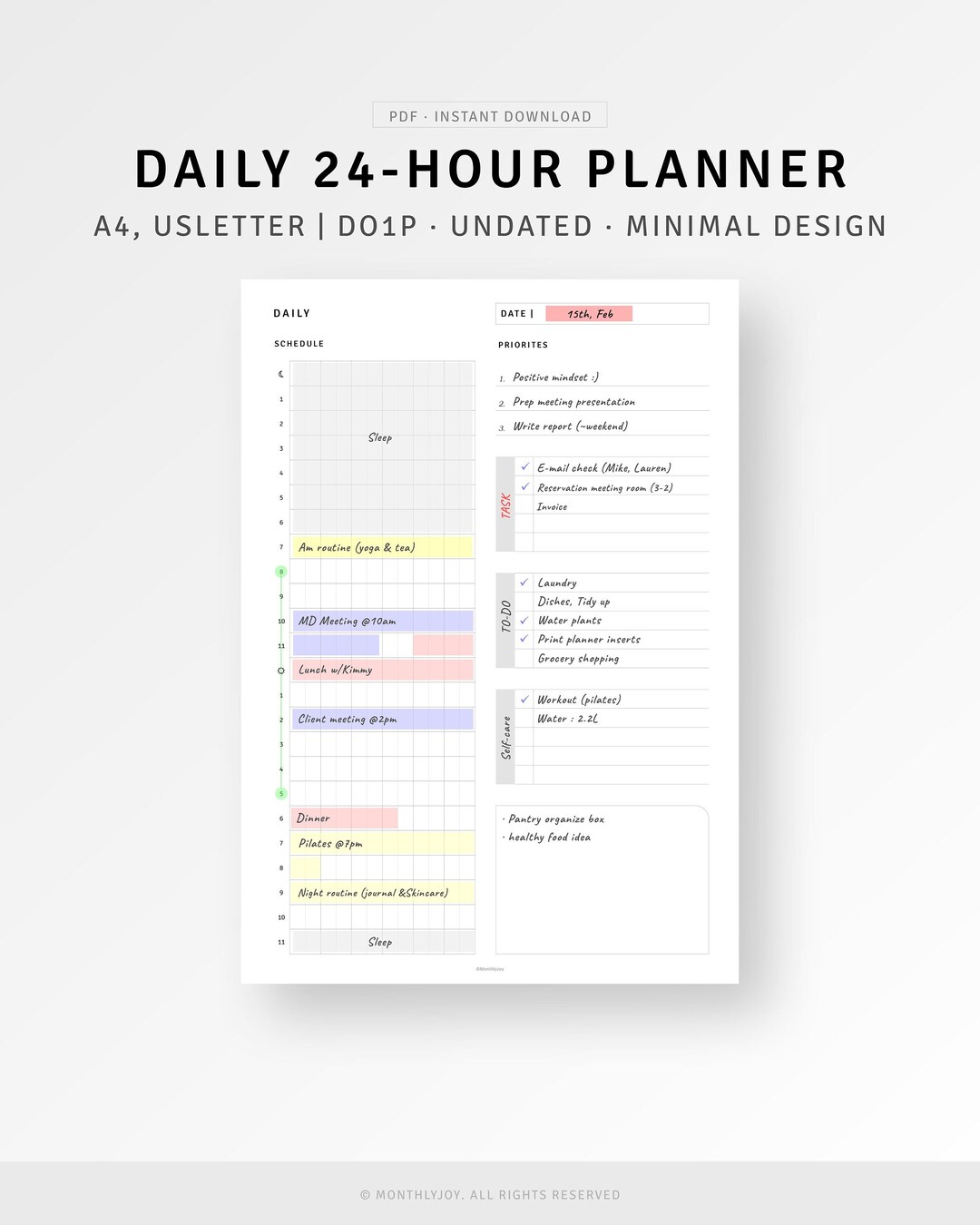 24 Hour Planner Pages Printable A4/letter Inserts, Time Blocking ...