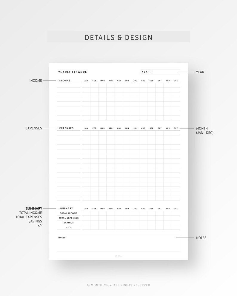 Yearly Planner Finance Overview Printable A4 Usletter Etsy