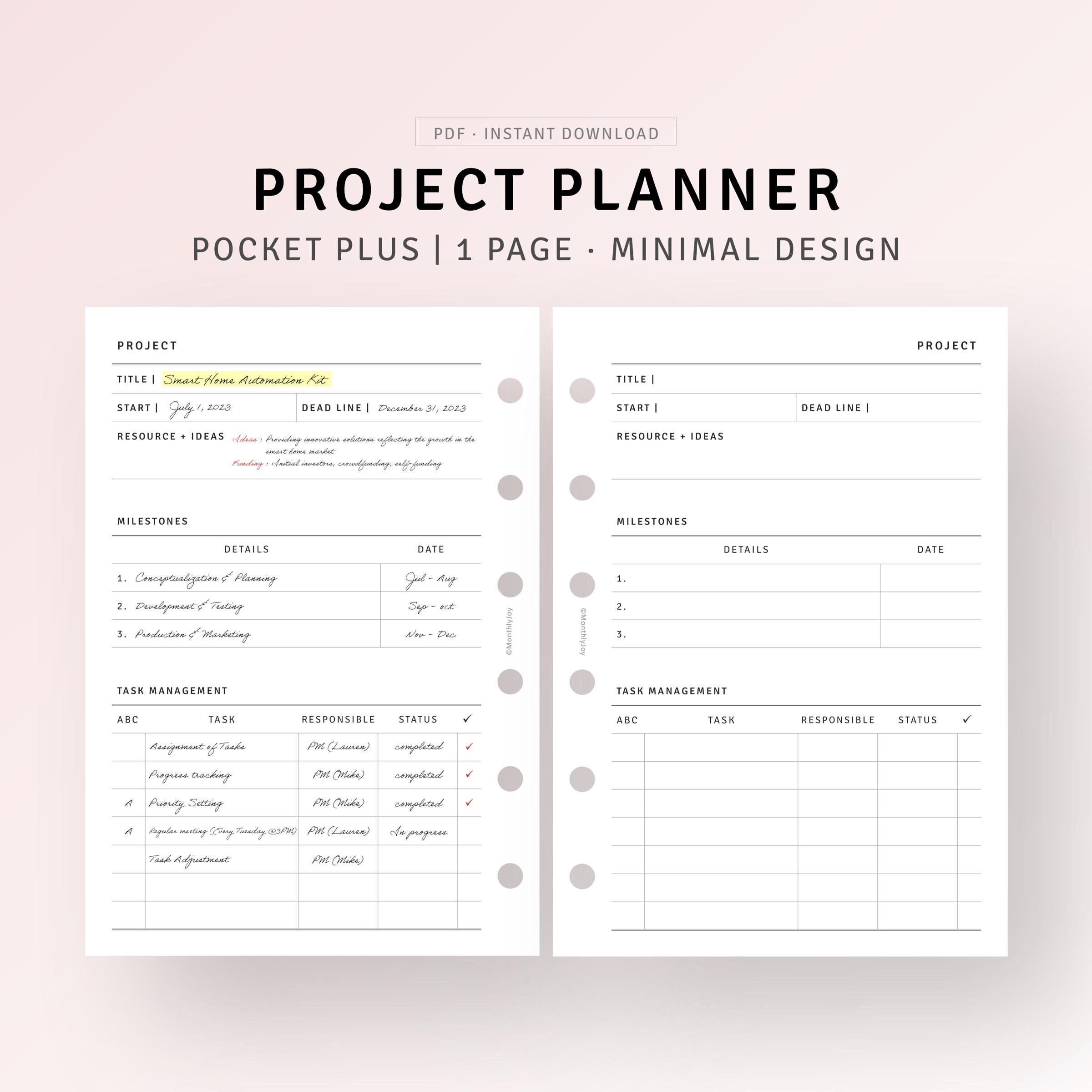 Project Planner Pocket Plus Inserts Printable Task Management, Business ...