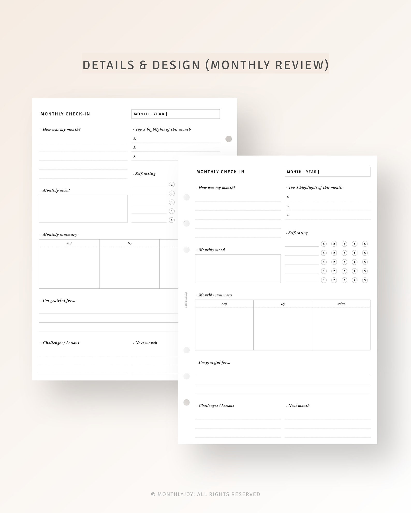 A5 Daily Review Weekly Reflection Monthly Assessment Template Printable ...