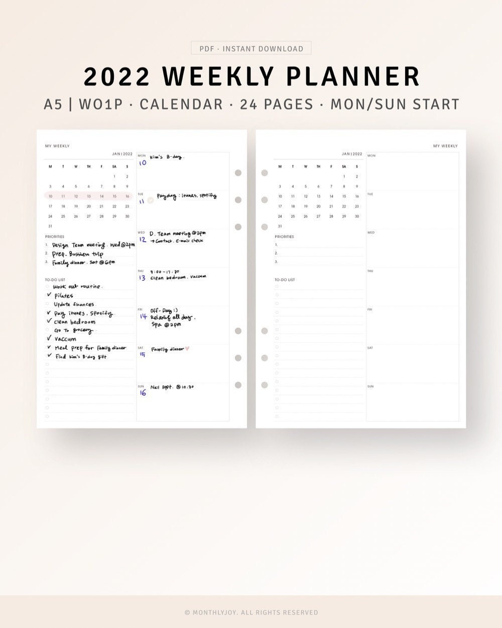 Calendars & Planners Paper Weekly Dated Printable Note section