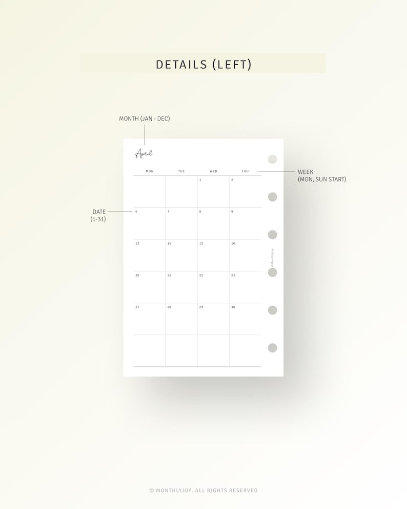 2026 Monthly Planner Printable Dated Calendar Pocket Inserts Refills ...