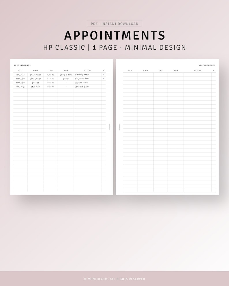 Appointments Scheduling Reminder Printable HP Classic Inserts, Doctor ...