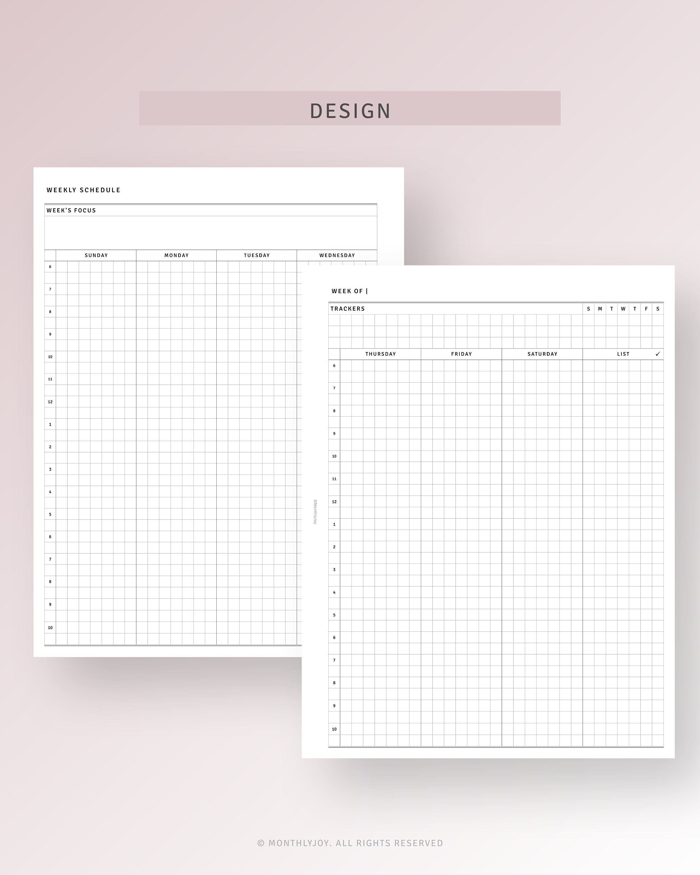 HP Classic Printable Weekly Schedule Organizer, Undated Weekly Hourly ...