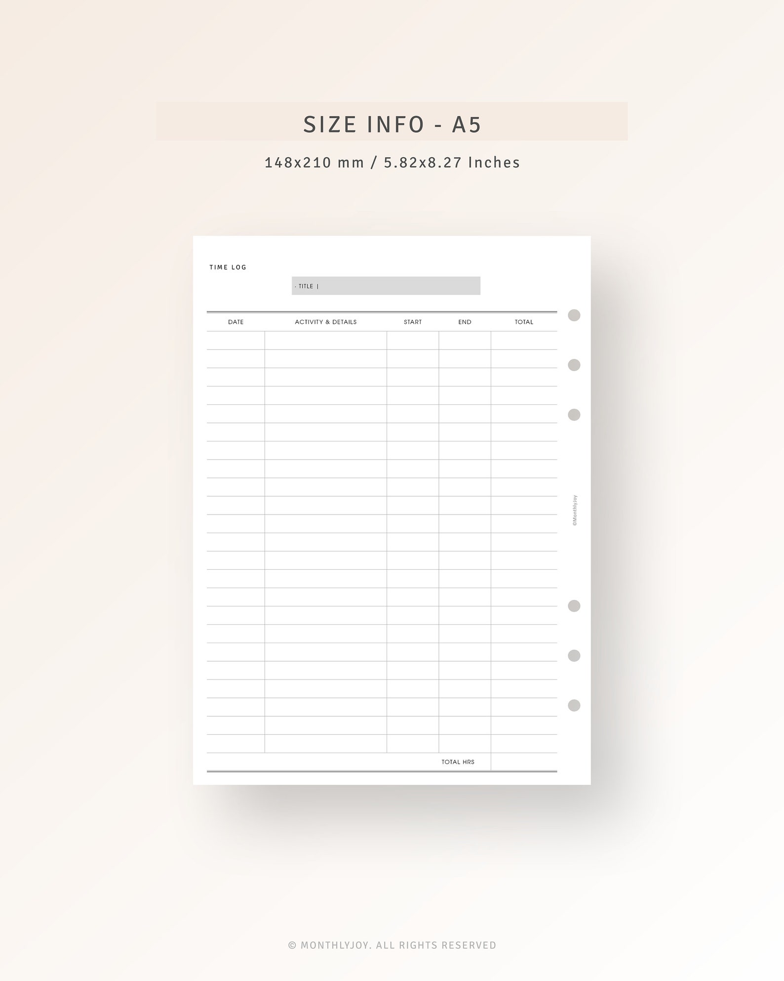 Time Insert Paper Time Log Template A5 Ring Inserts Printable, Activity Tracker Sheet ...