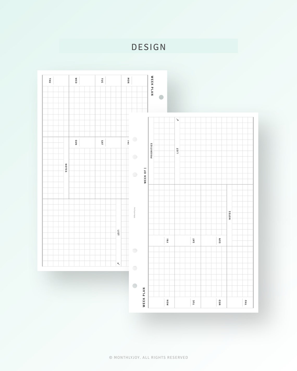 Undated Weekly Planner Half-letter Inserts Printable Week on One Page ...