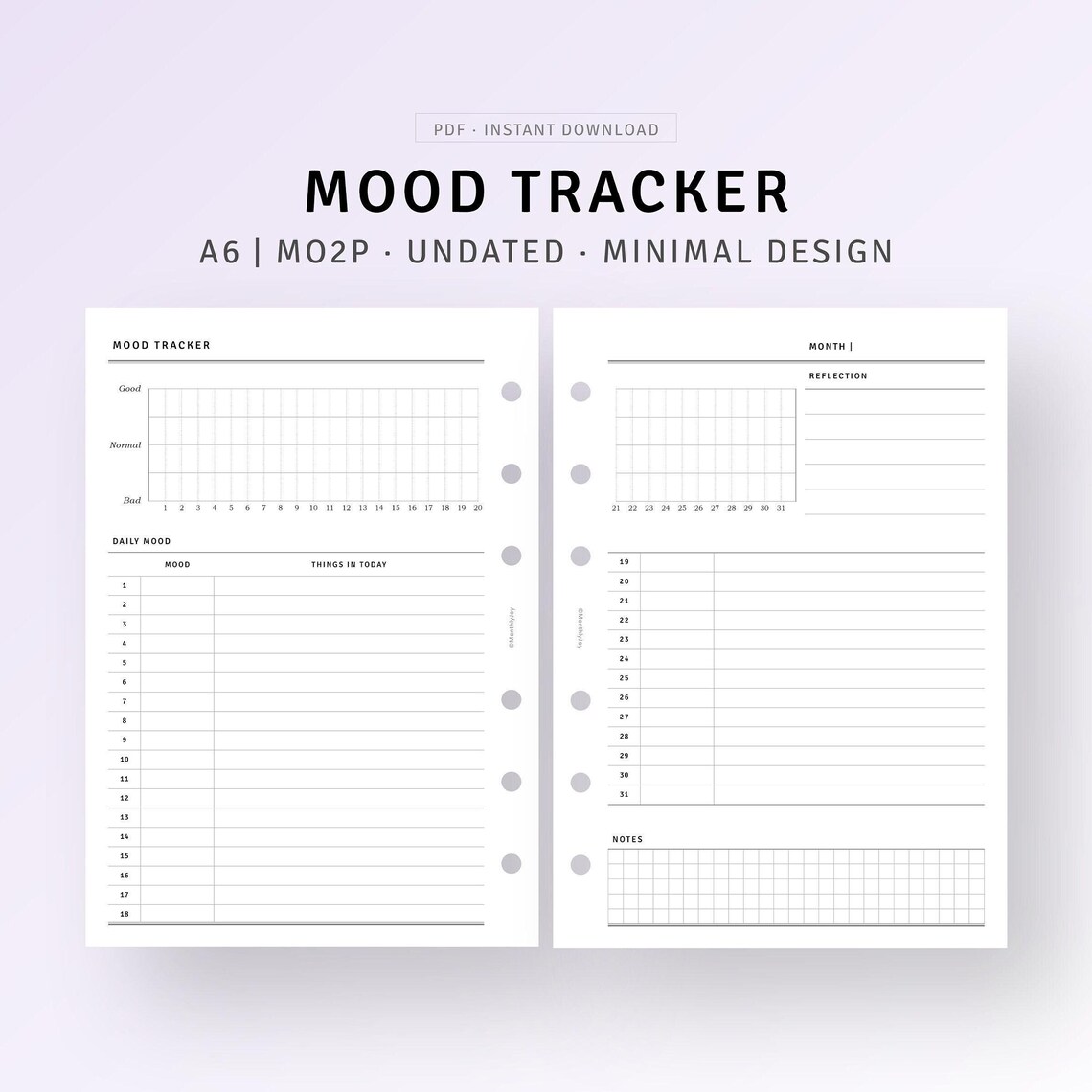 A6, Monthly Mood Tracker Printable Daily Emotion Tracker Template ...
