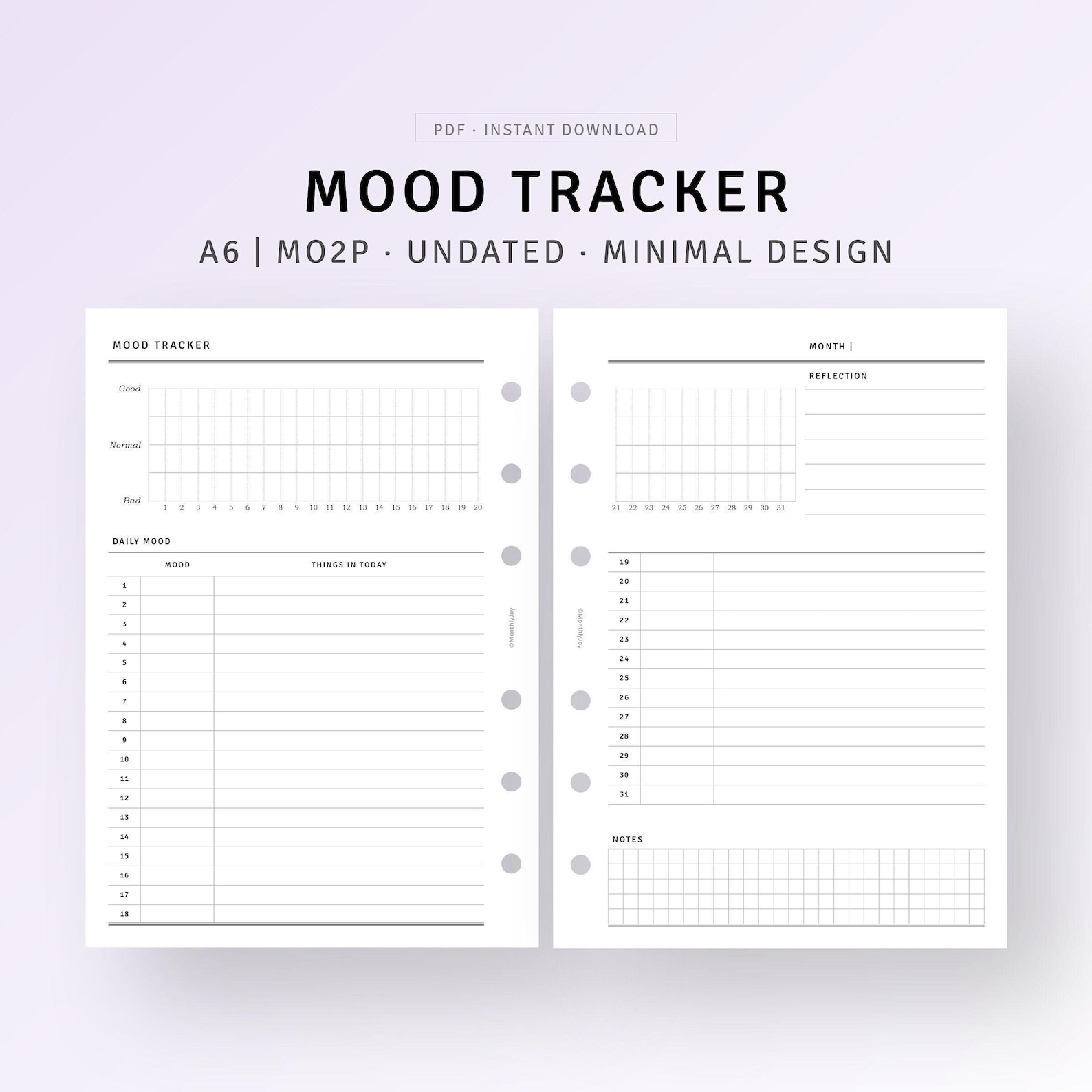 A6, Monthly Mood Tracker Printable Daily Emotion Tracker Template ...