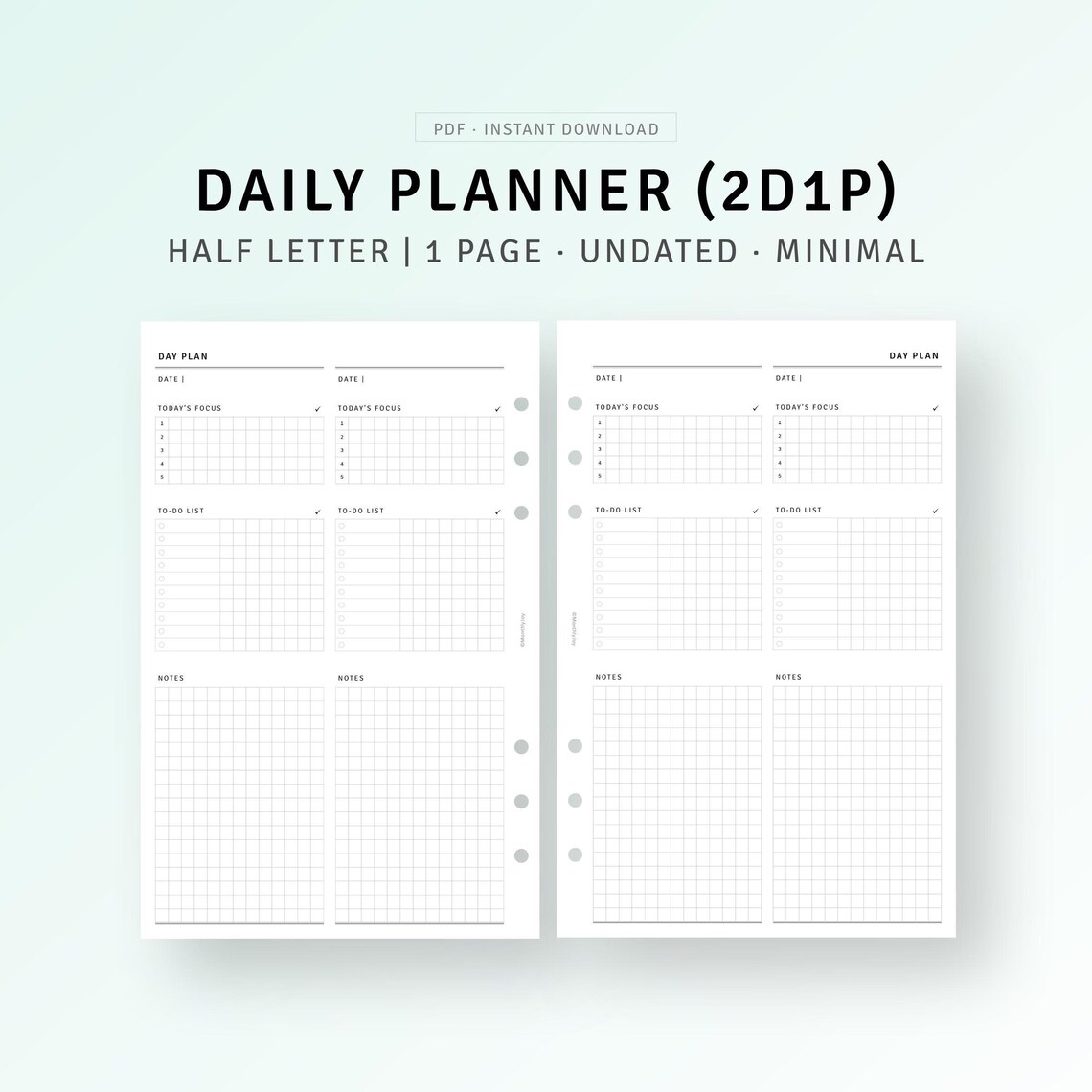 2 Days on 1 Page Printable Half-letter Inserts Daily Agenda Organizer ...