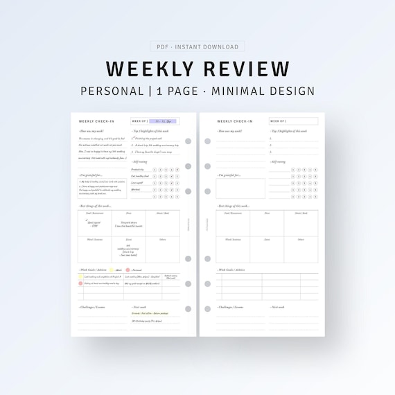 Week in Review Printable Personal Inserts, Weekly Reflection Journal Template, Weekly Check-In, Week Goal Tracker Summary, Digital Download