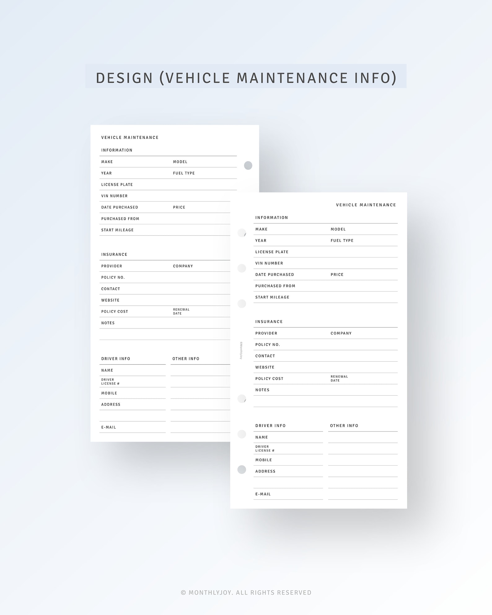 Personal Car Maintenance Log Printable Inserts Car Repair | Etsy