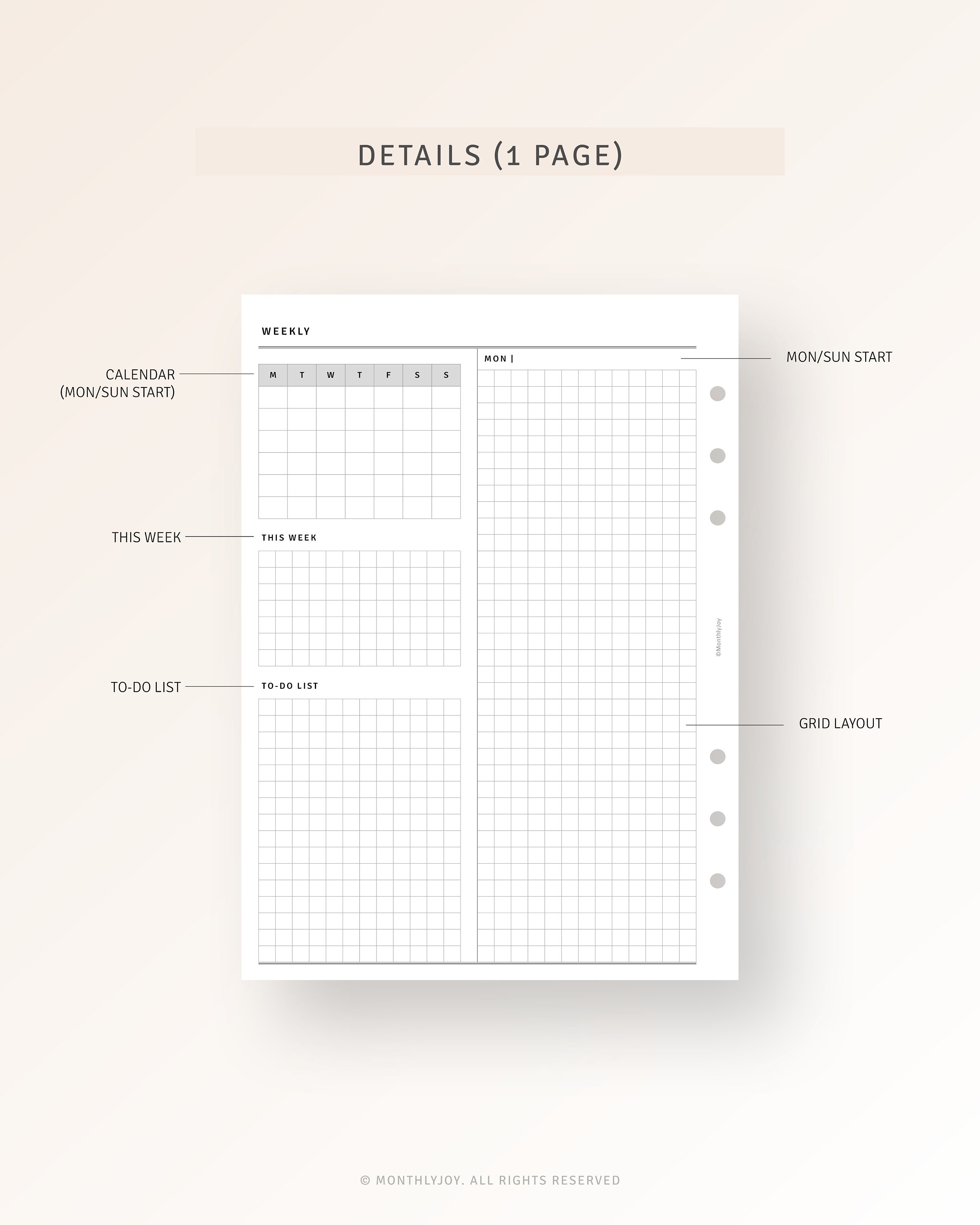 A5 Inserts | Week on 4 Pages Printable Weekly Planner With Calendar ...