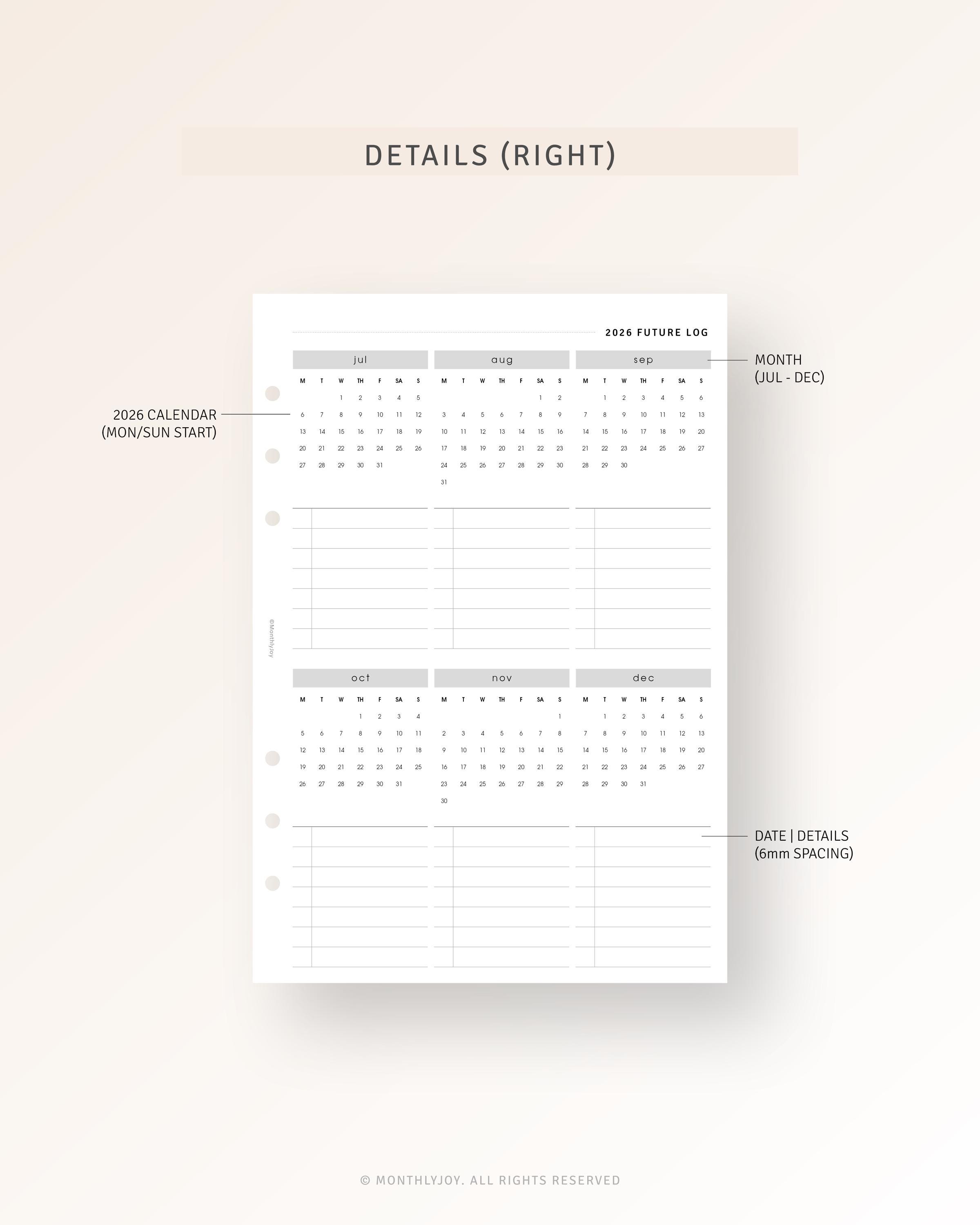2026 Future Log Printable Insert A5, Year at a Glance Planner Refill ...