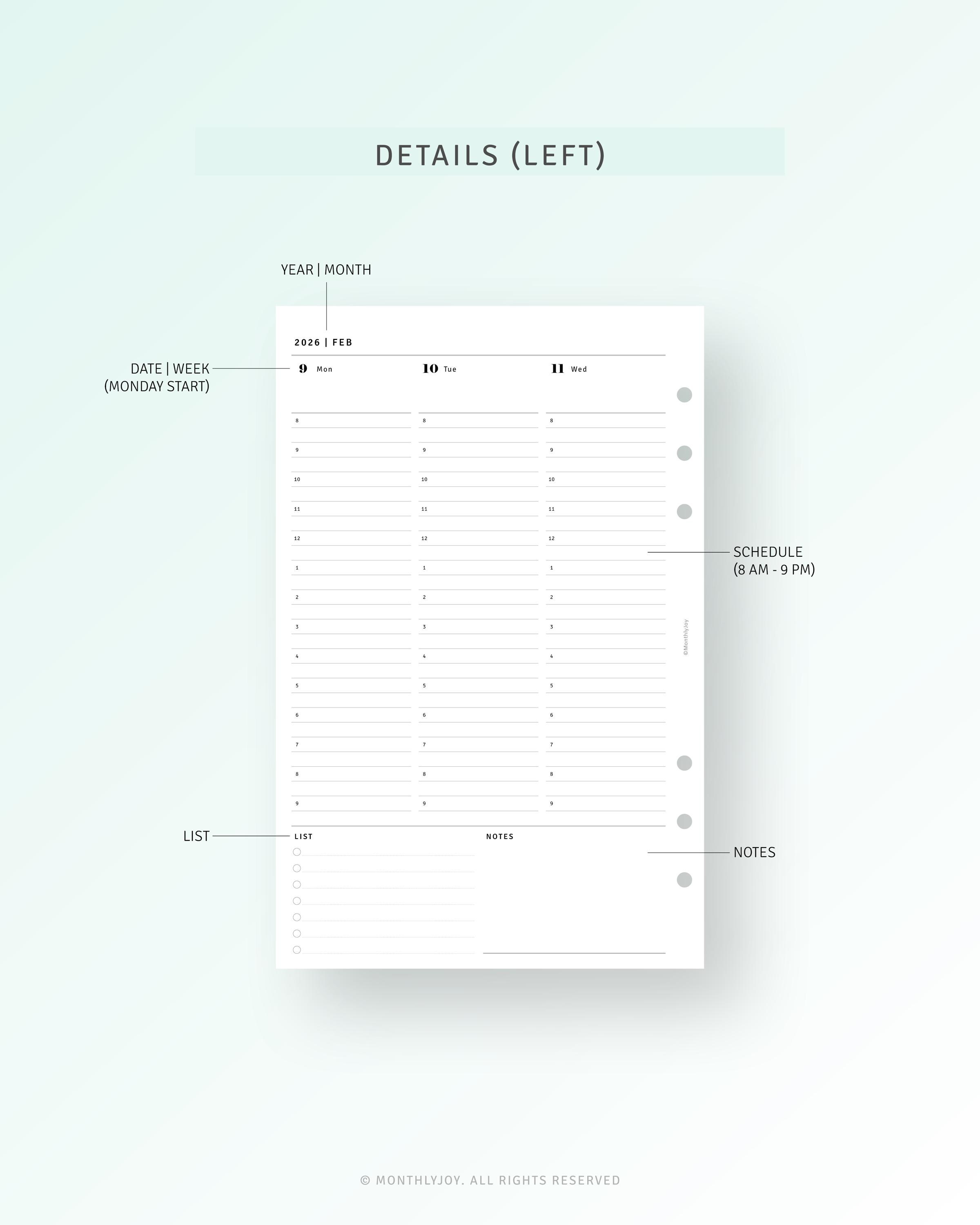 2026 Weekly Hourly Planner Half Size, WO2P Inserts Dated Printable ...