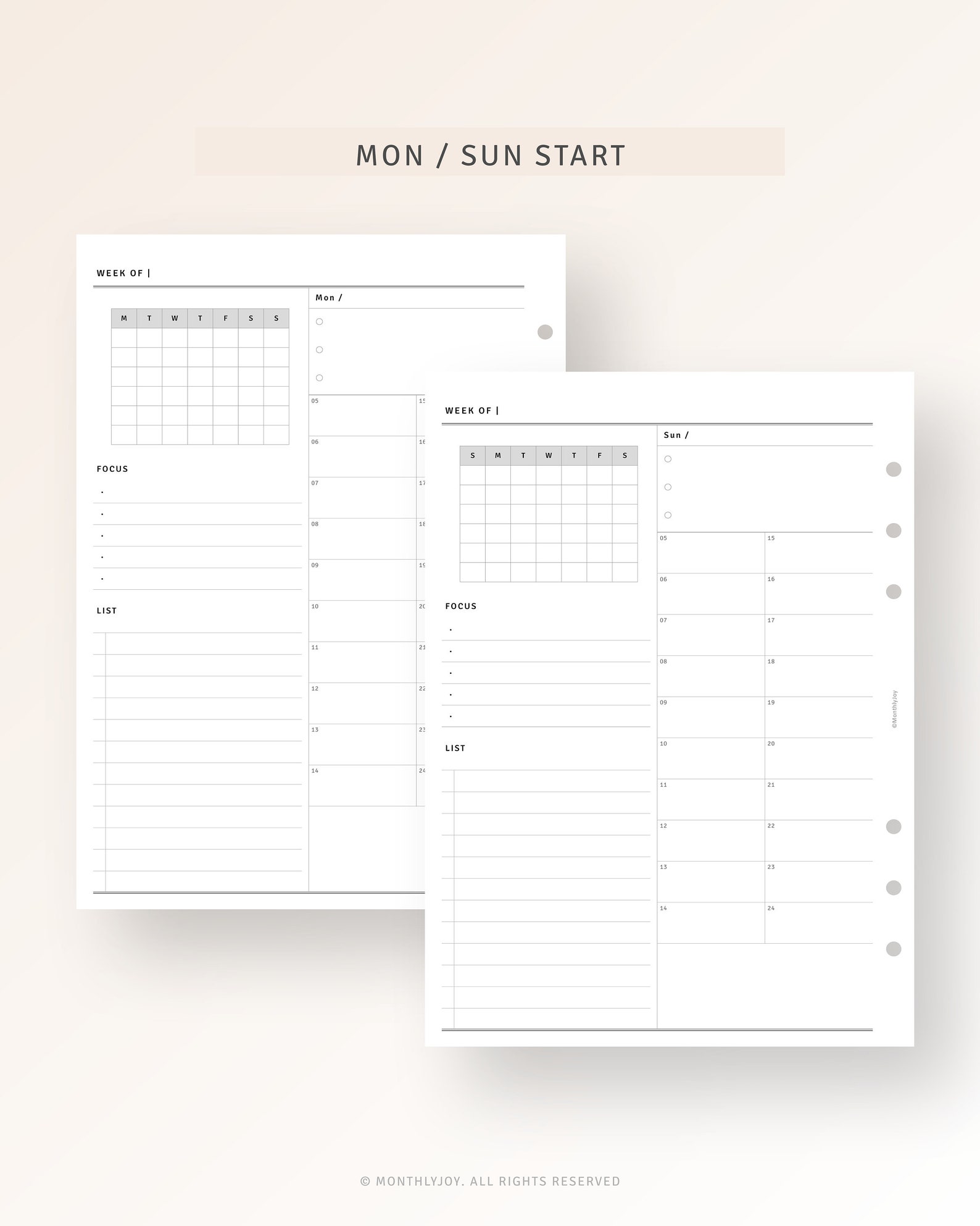 Week on 4 Pages A5 Inserts Printable Weekly Schedule Organizer With ...