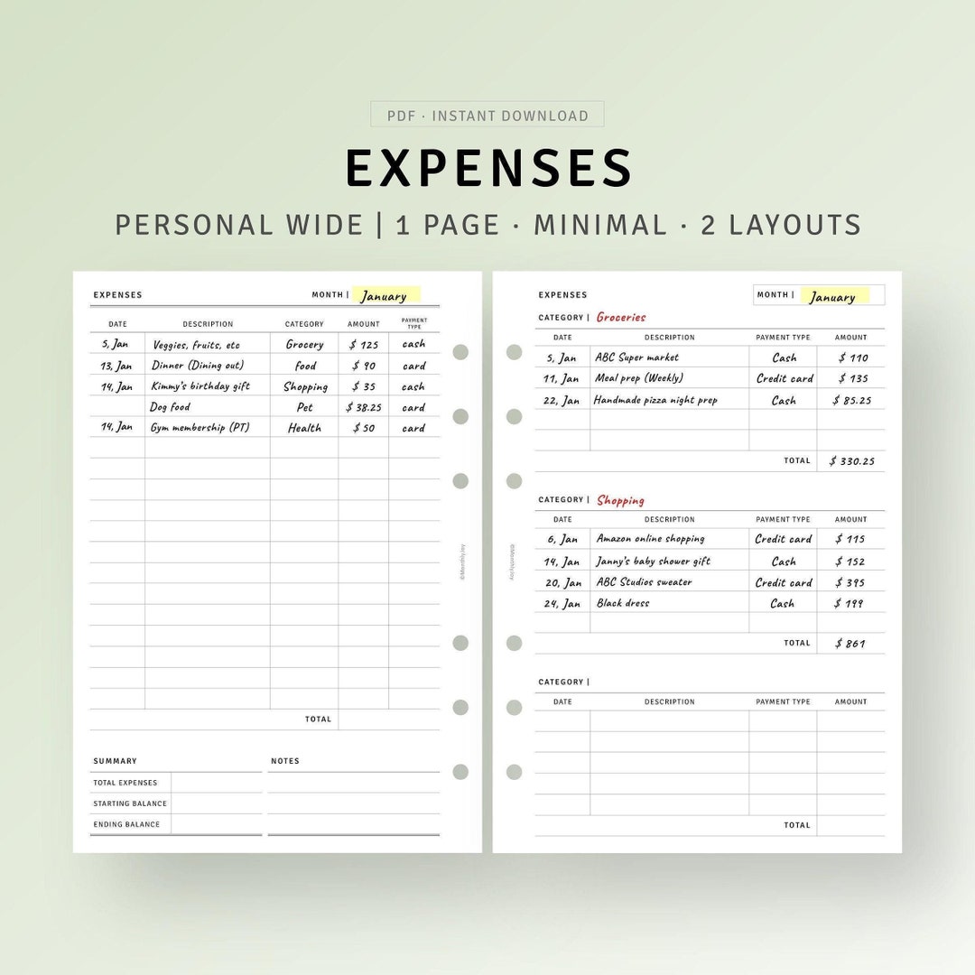 Monthly Expense Tracker Personal Wide Printable Money Spending Tracker ...