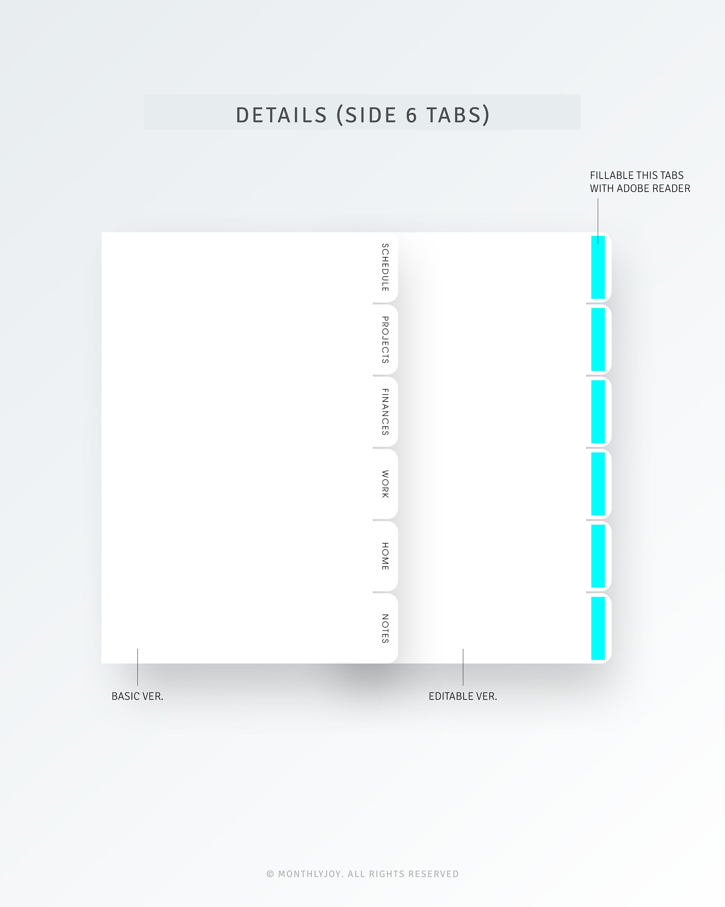 Planner Dividers Printable FC Compact Inserts, Editable Binder Side ...