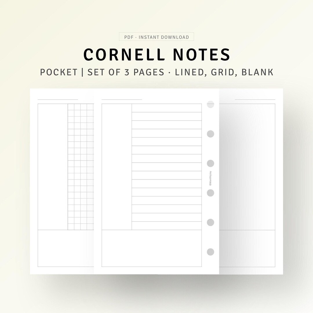 Cornell Notes Taking Printable Pocket Ring Inserts, Study Lecture ...