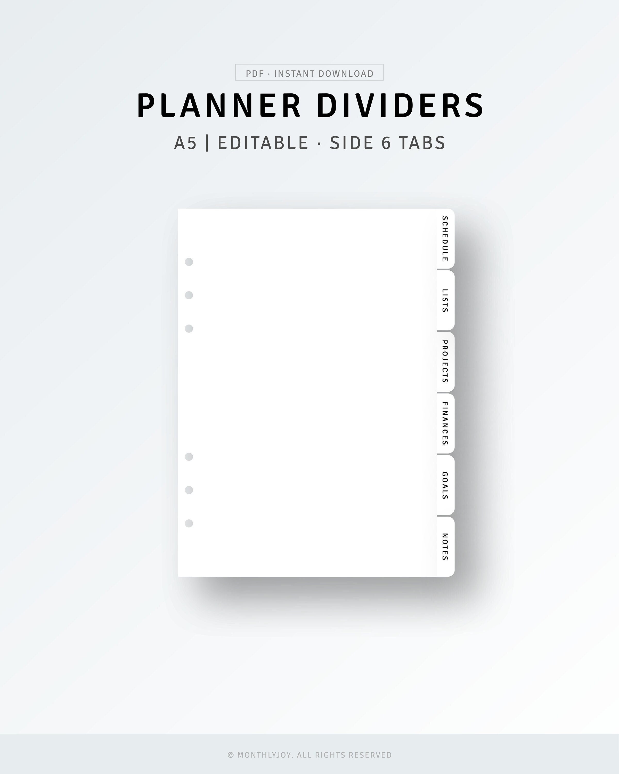 A21 Planner Dividers Printable, Editable White Side Tabs Template, Page  Finder, Planner Dashboard, A21 Size Inserts, Index Label, Ring Binder Inside A5 Label Template