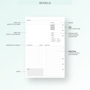 Recipe Planner Half Letter Printable Inserts Kitchen Recipe - Etsy
