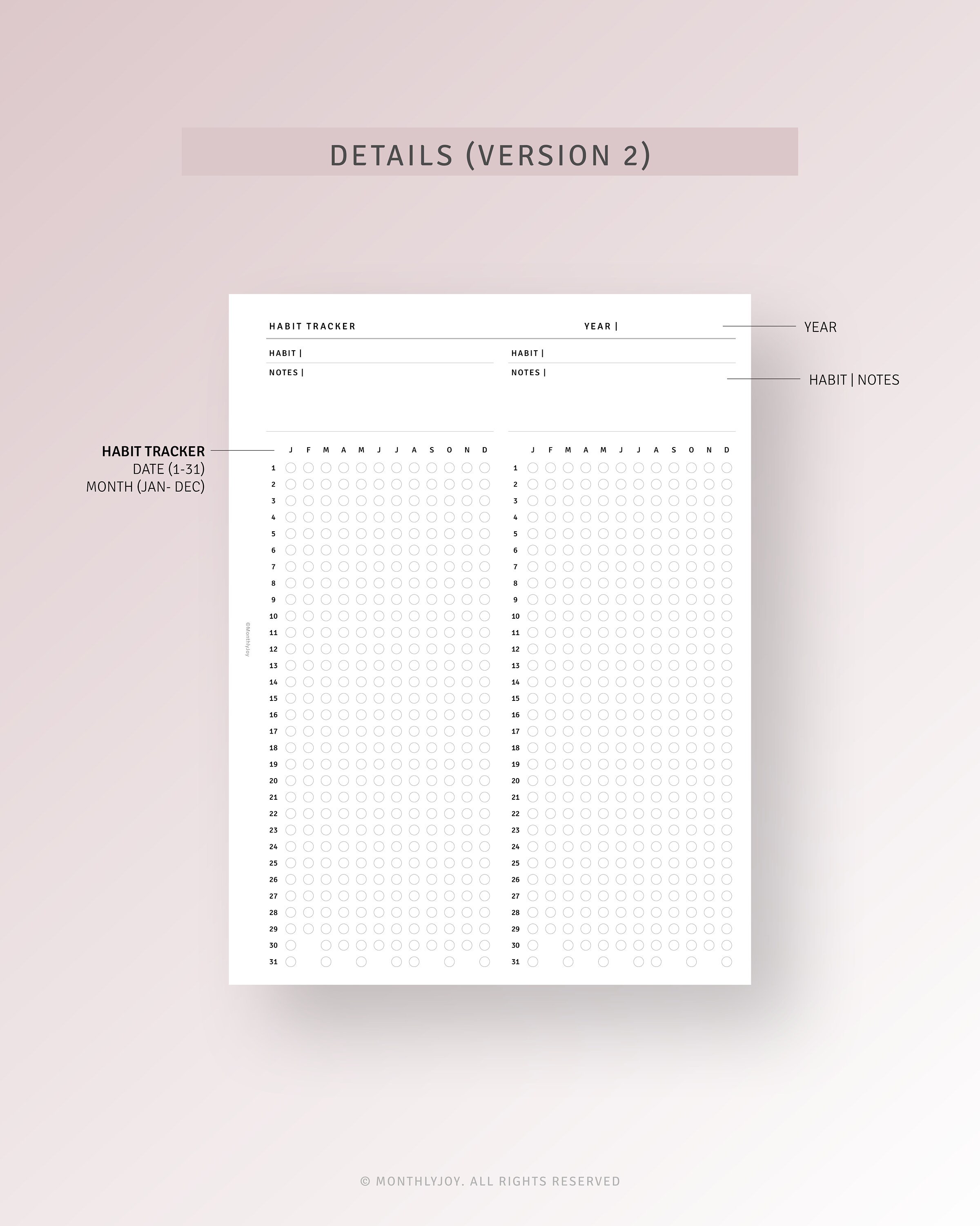 Habit Tracker Printable HP Classic Ring, A Year in Pixel, Daily Routine ...