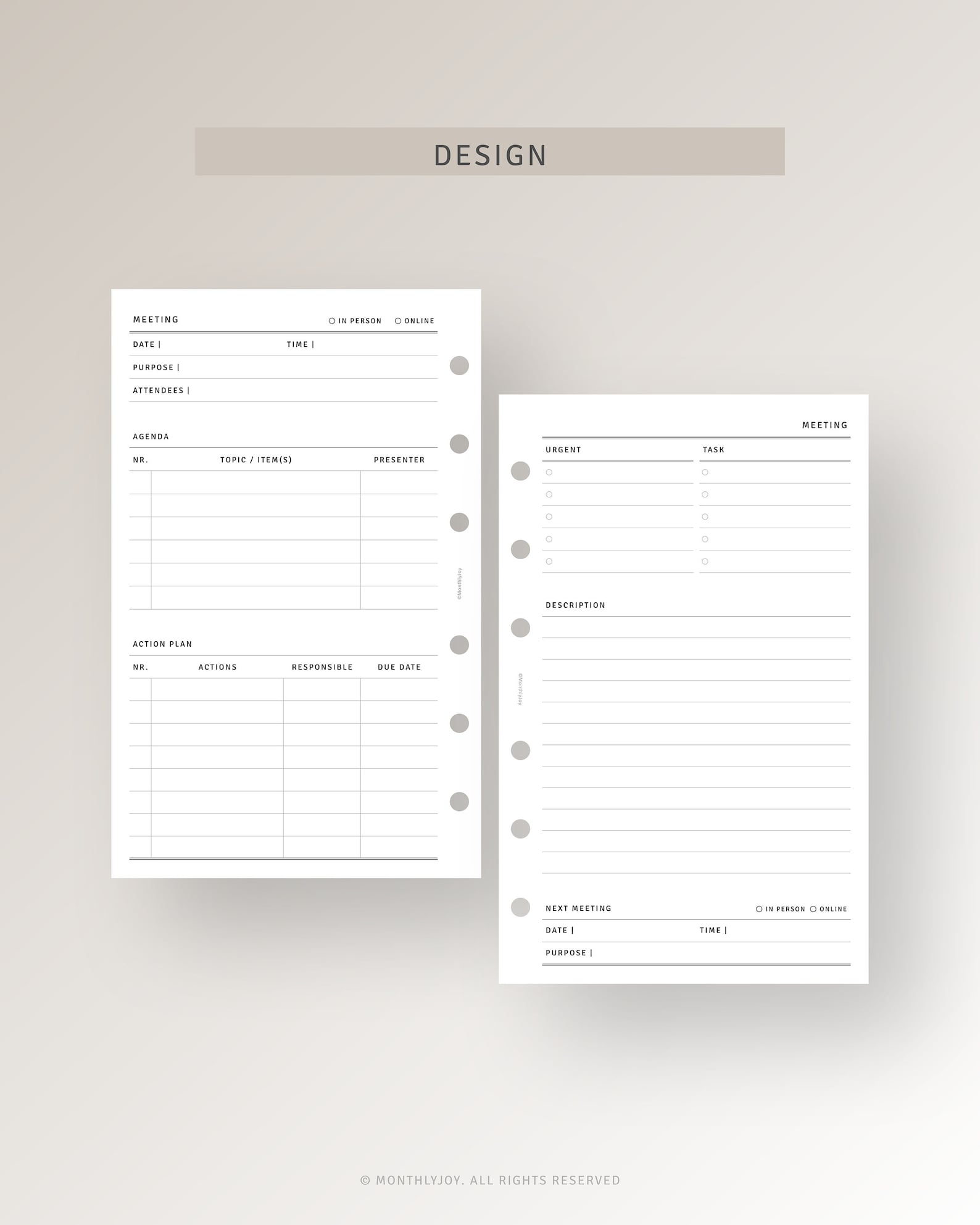 Meeting Notes Template Printable Work Planner for Business, Meeting ...