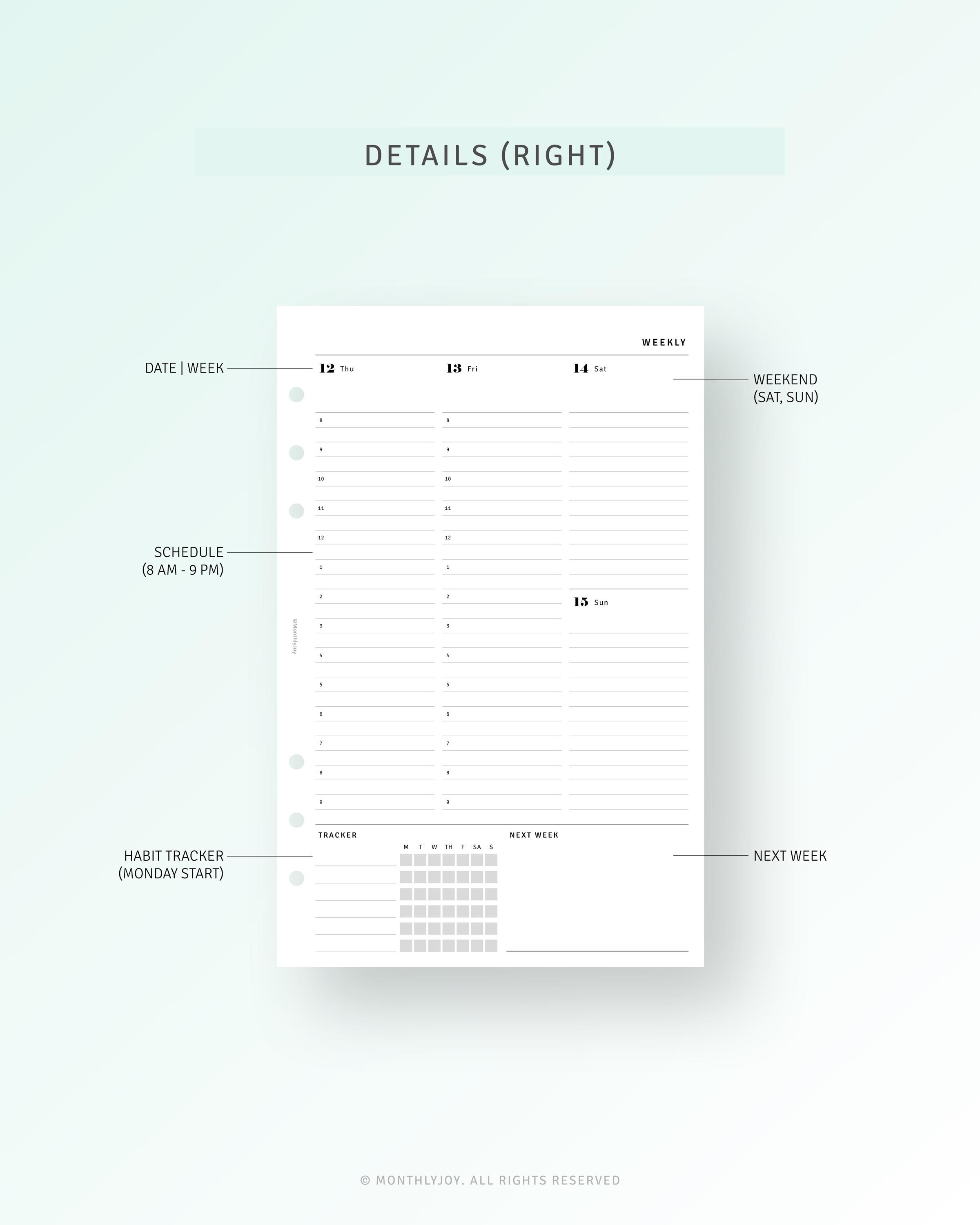 2026 Weekly Hourly Planner Half Size, WO2P Inserts Dated Printable ...
