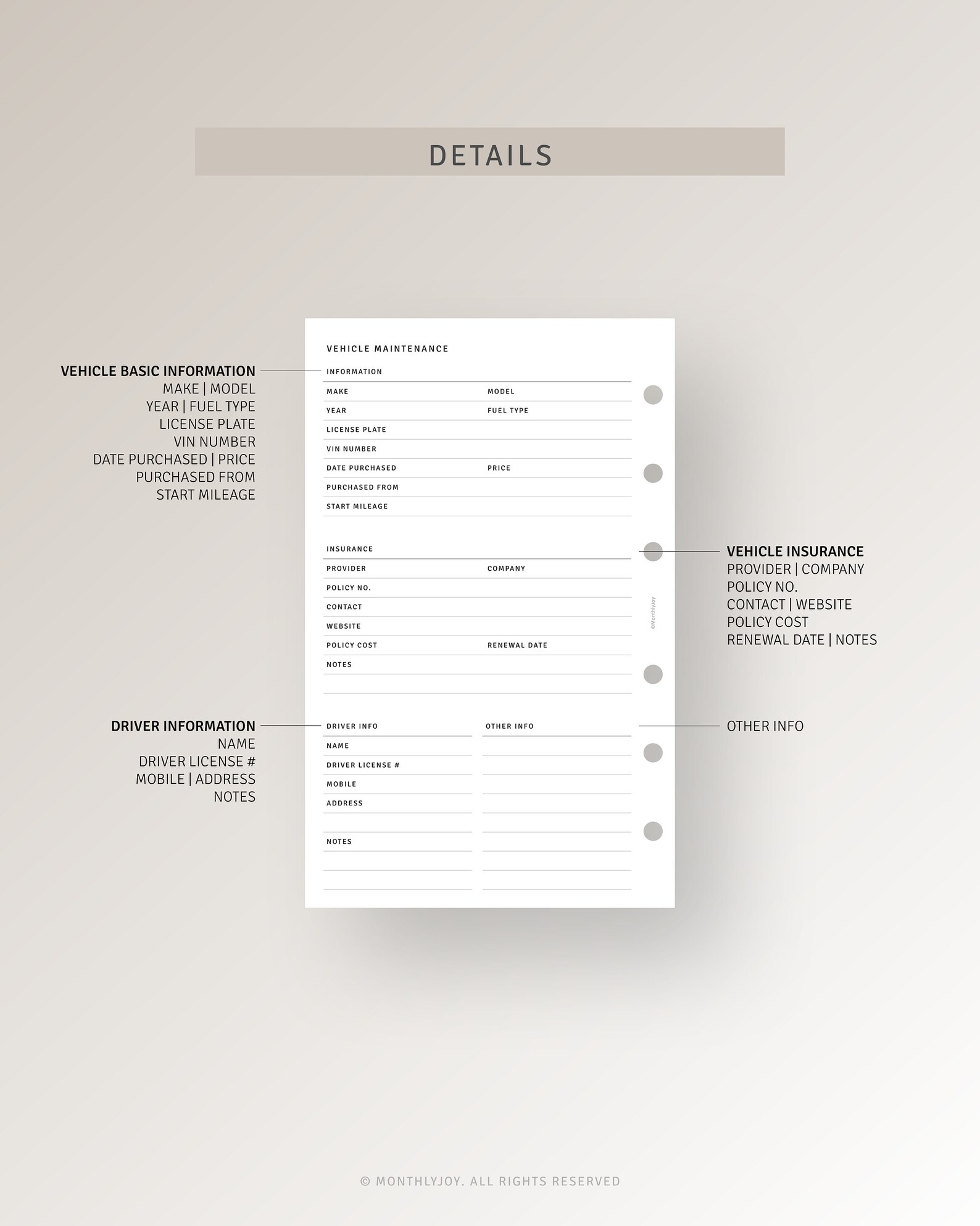 Car Maintenance Log FC Compact Inserts Printable Vehicle Service ...