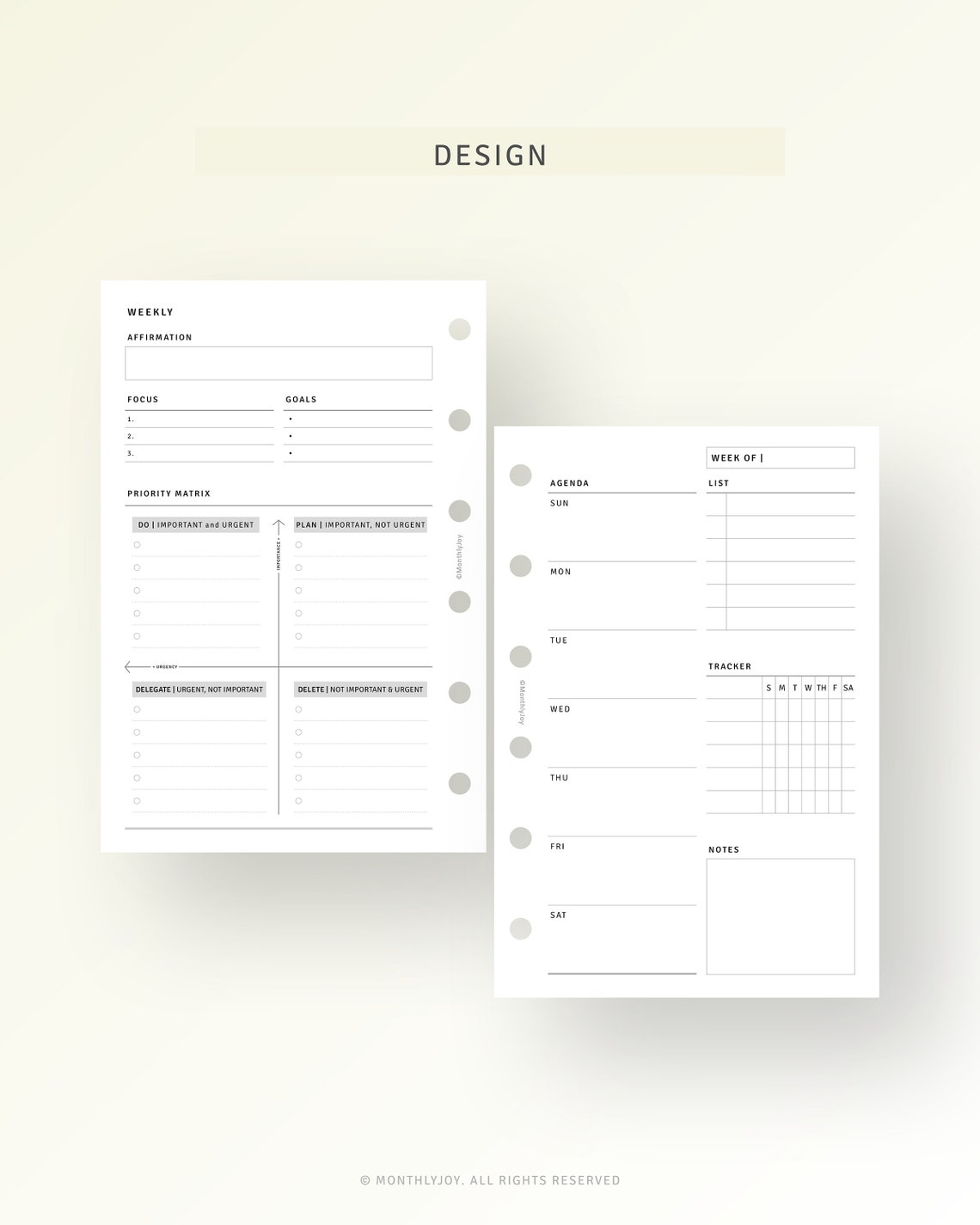 Undated Weekly Planner Pocket Size