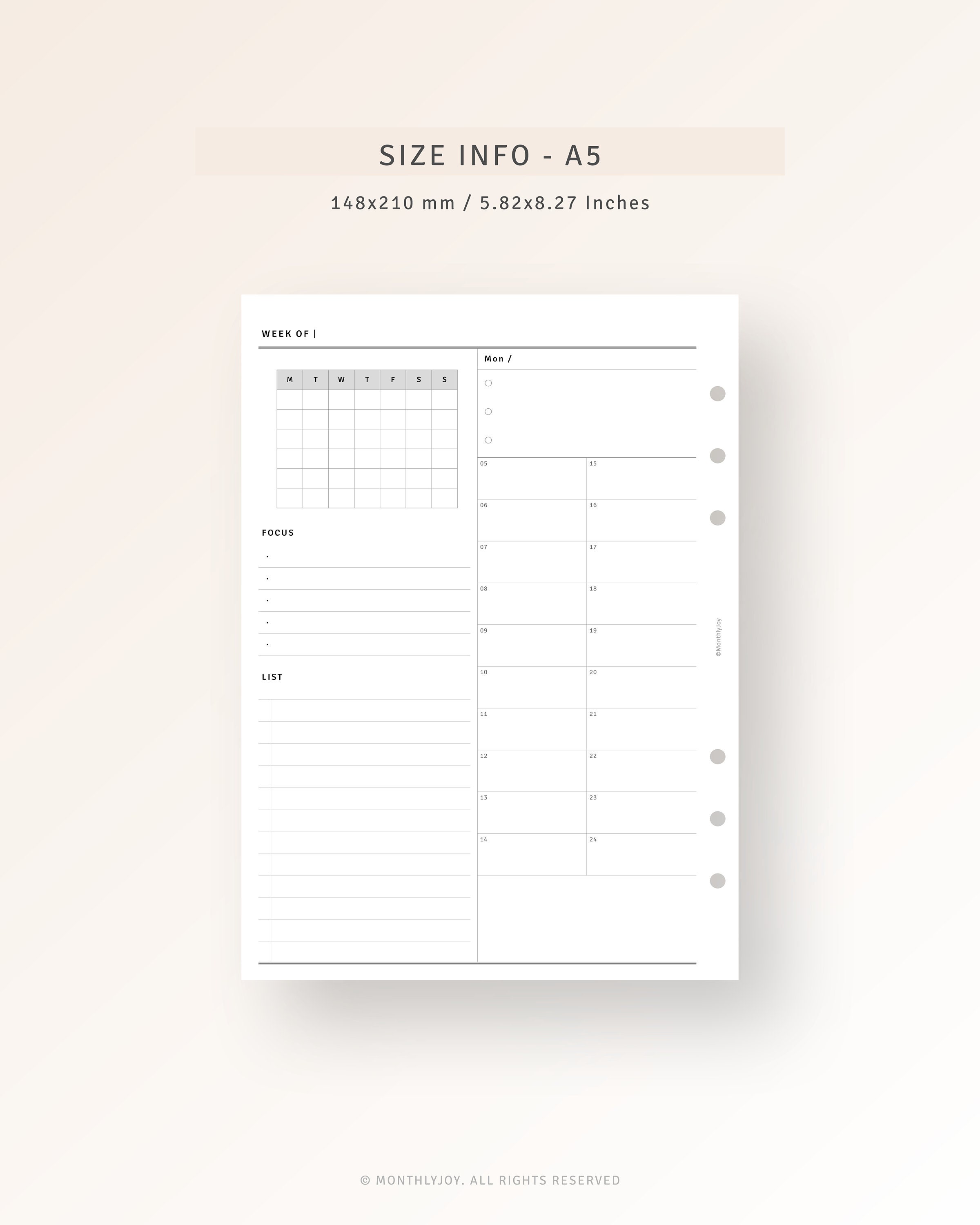 Week on 4 Pages A5 Inserts Printable Weekly Schedule Organizer With ...