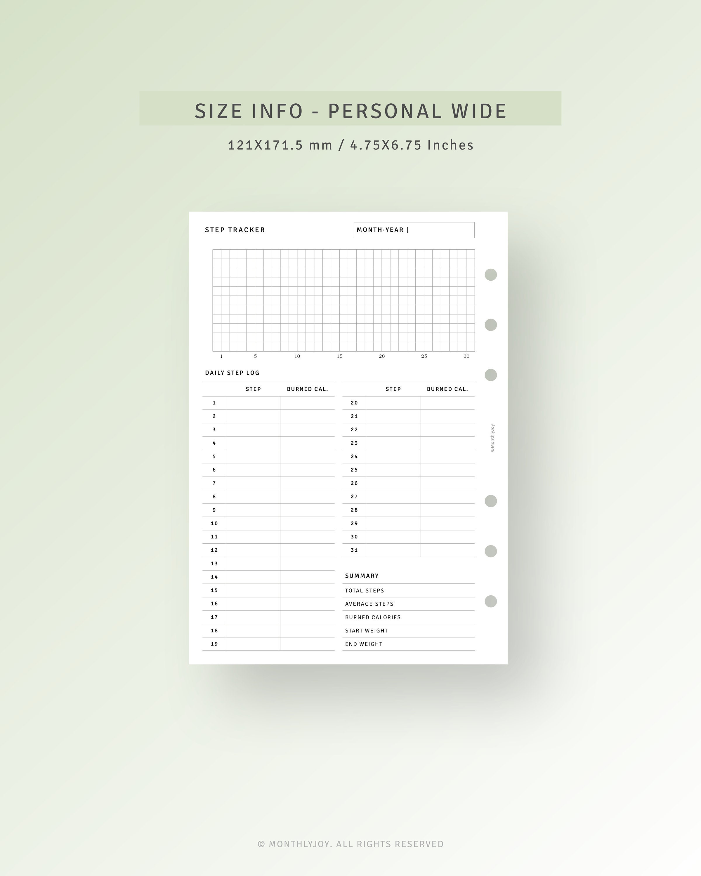 Walking Log Journal Printable Personal Wide Inserts, Step Log Tracker ...