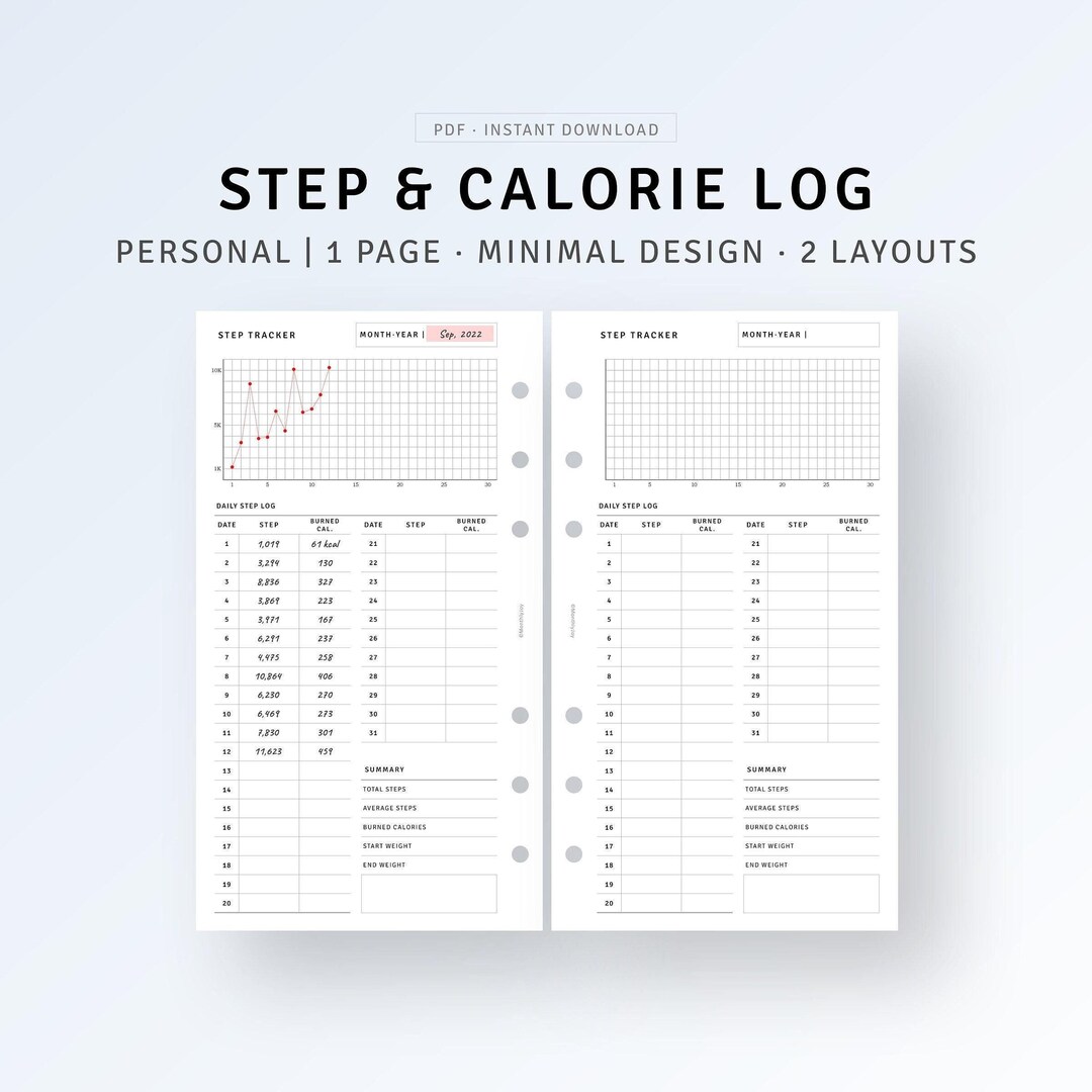 Walking Log Journal Printable Personal Size Inserts, Step Log Tracker ...