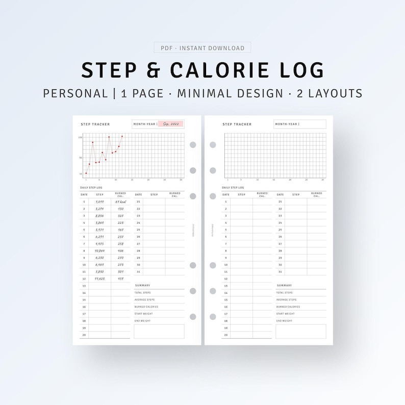 Walking Log Journal Printable Personal Size Inserts, Step Log Tracker ...