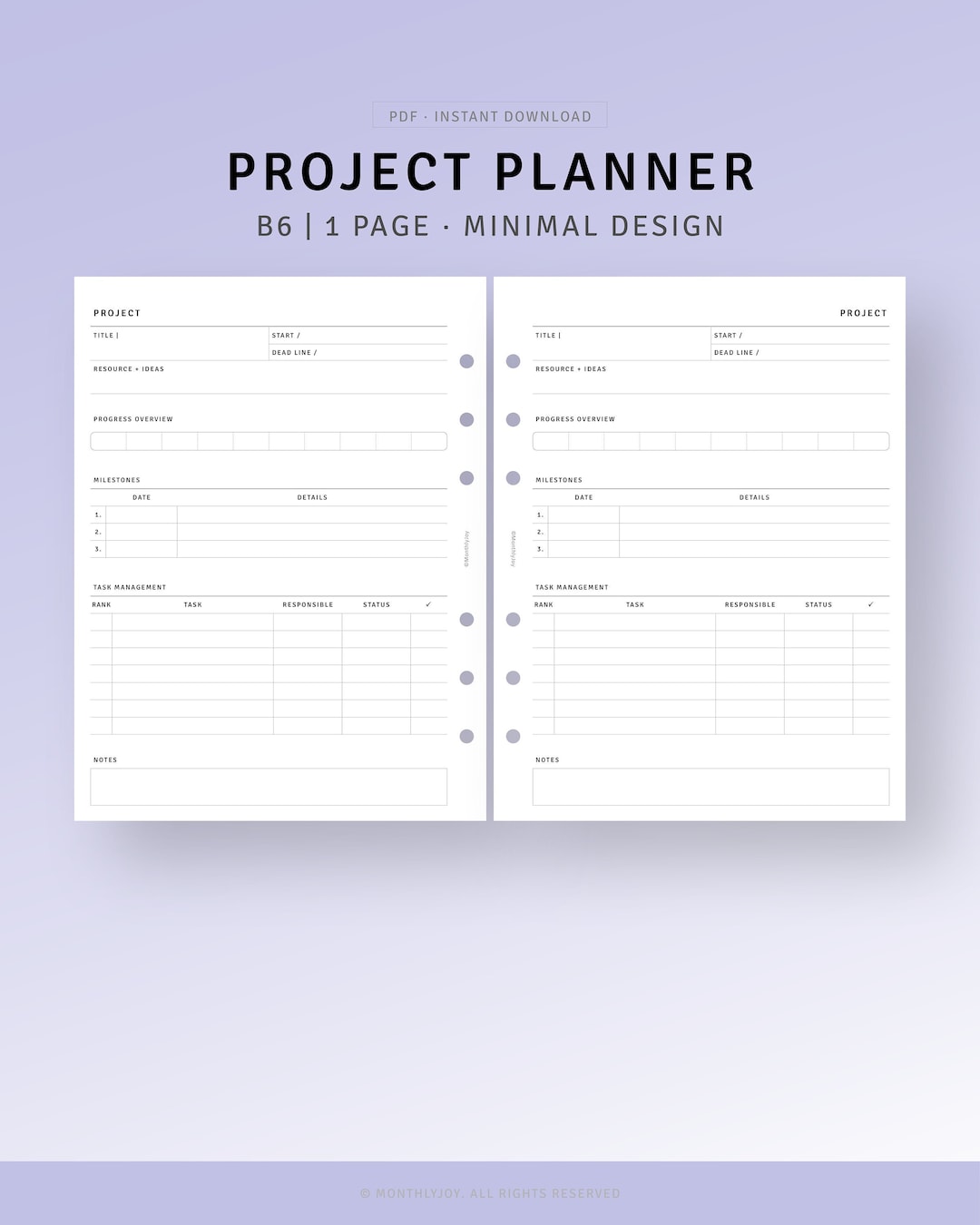 Project Planner Printable B6 Inserts, Project Tracker, Task Management ...