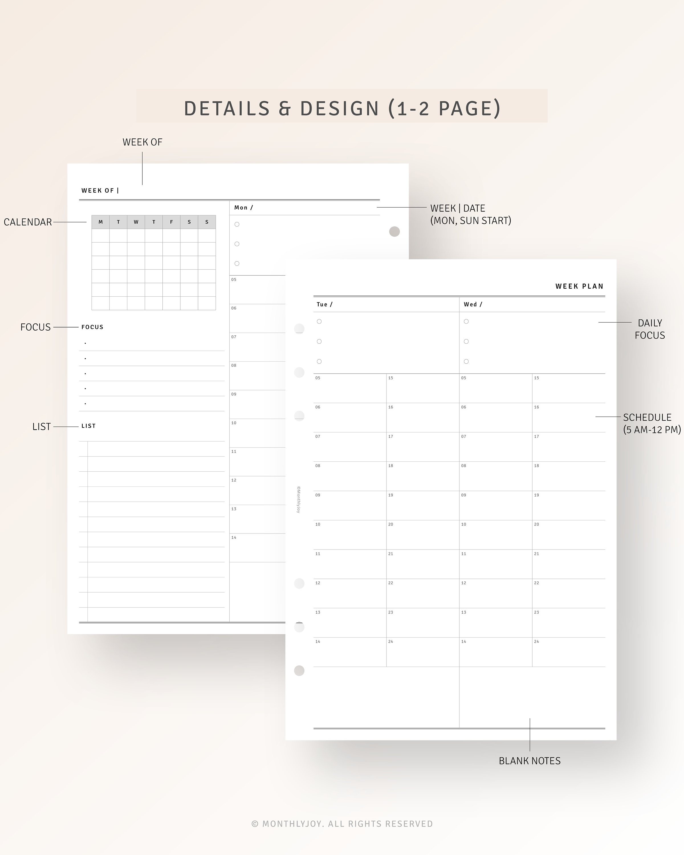 Week on 4 Pages A5 Inserts Printable Weekly Schedule Organizer With ...
