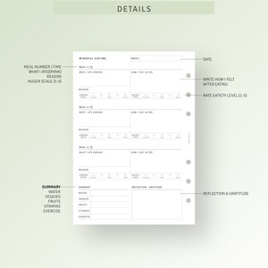 Mindful Eating Journal Printable Personal Wide Food Tracker, Intuitive ...