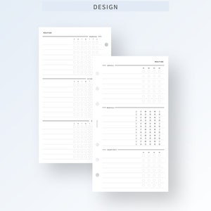 May include: A printable planner page with a routine section, a weekly section, a monthly section, and a quarterly section. The page is designed for use with a disc bound planner.
