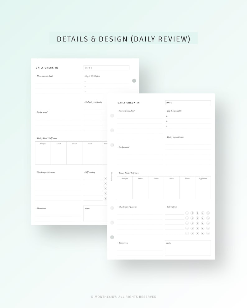 Daily Weekly Monthly Review Printable Half Letter Inserts, Daily ...