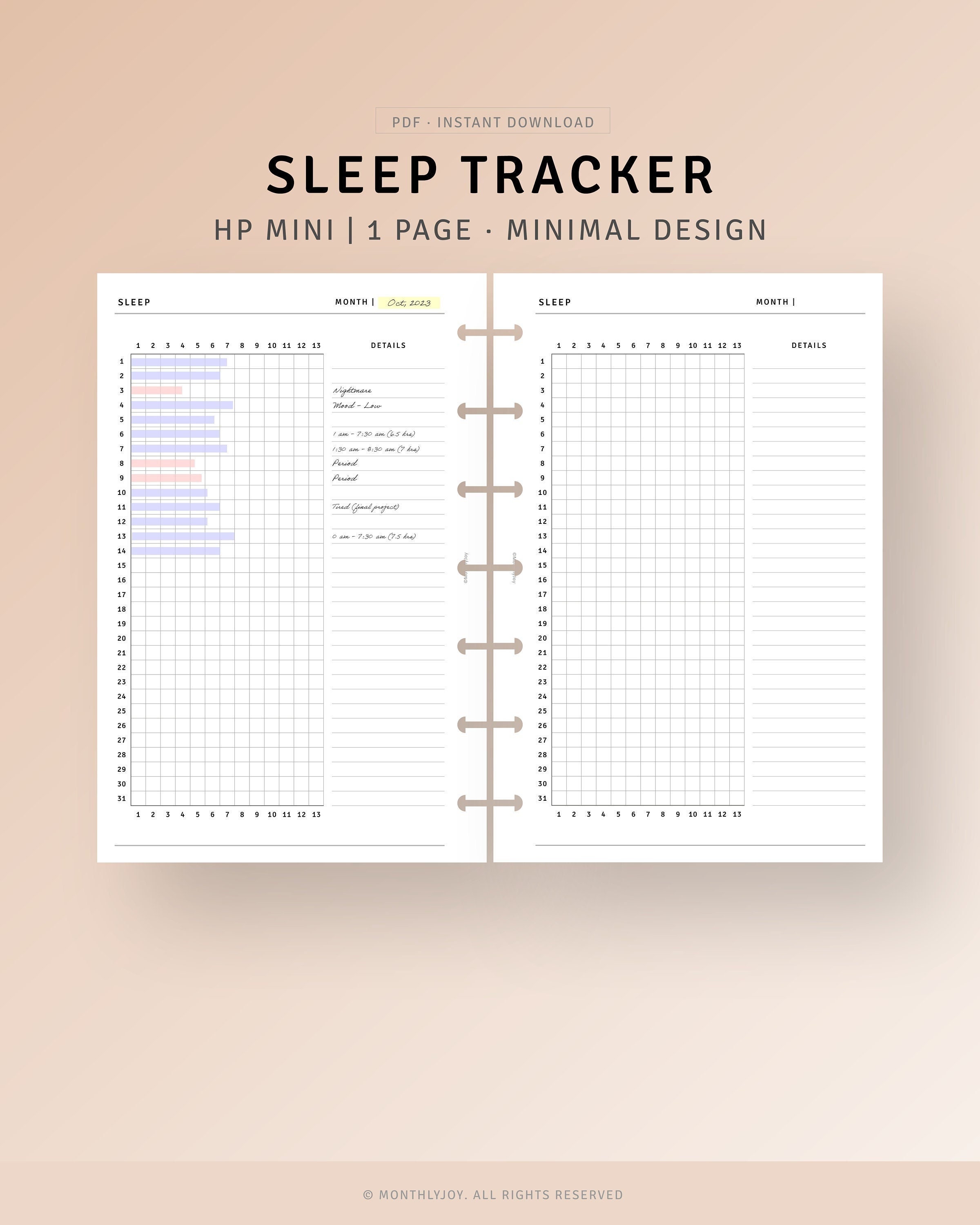 Sleep Tracker Printable Sleeping Log Chart, Monthly Sleep Cycle ...