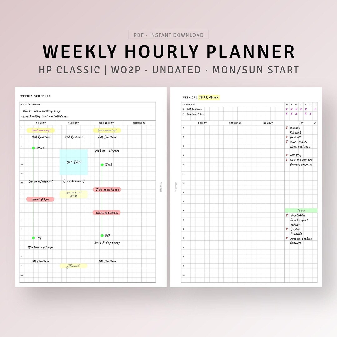 HP Classic Printable Weekly Schedule Organizer, Undated Weekly Hourly ...