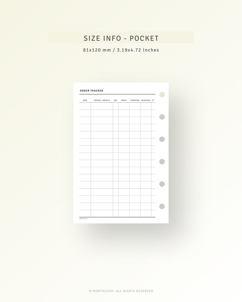 Order Tracker Printable Pocket Size Inserts Online Shopping Etsy