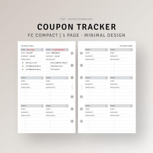 Coupon Tracker Insert Printable Discount Code Organizer, Finance Budget Planner Fits Franklin Covey Compact, Instant Download PDF