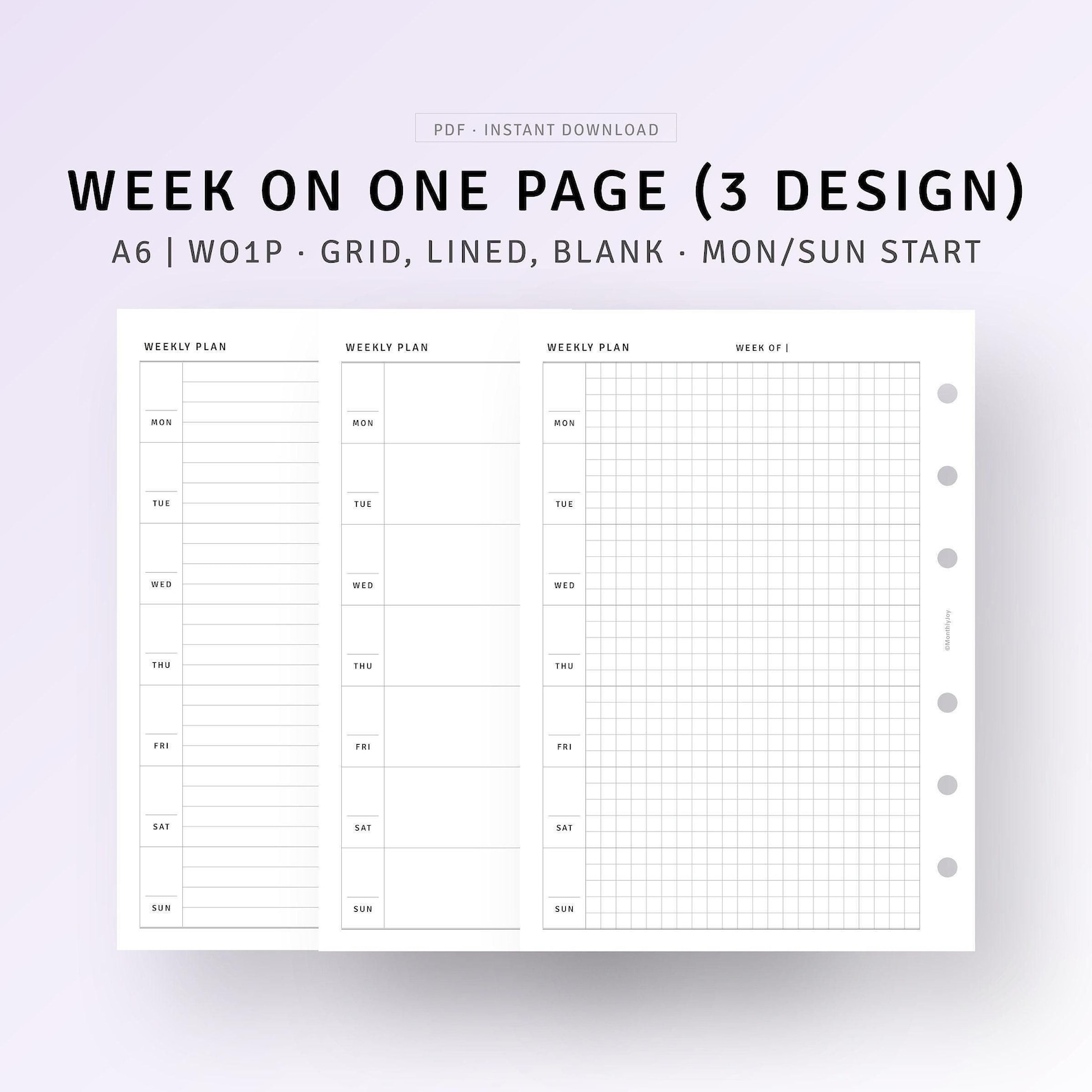 A6, Undated Weekly Planner Printable Week on One Page, Weekly Agenda ...