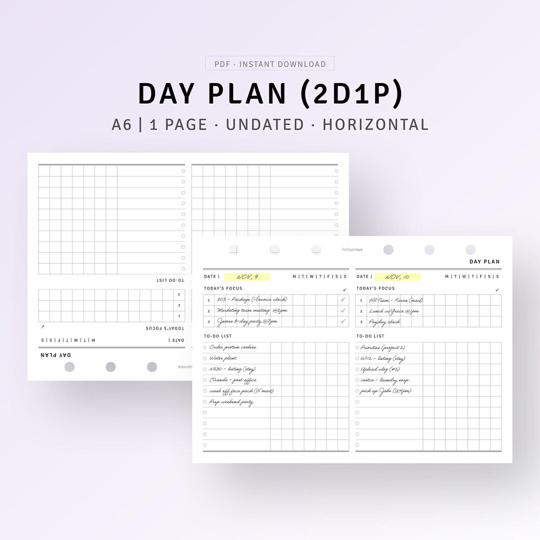 Undated Daily Planner Printable A6 Ring Binder, Today Schedule ...