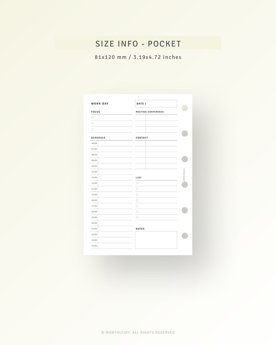 Work Day Planner Pocket Ring Inserts Printable Employee Task Organizer ...