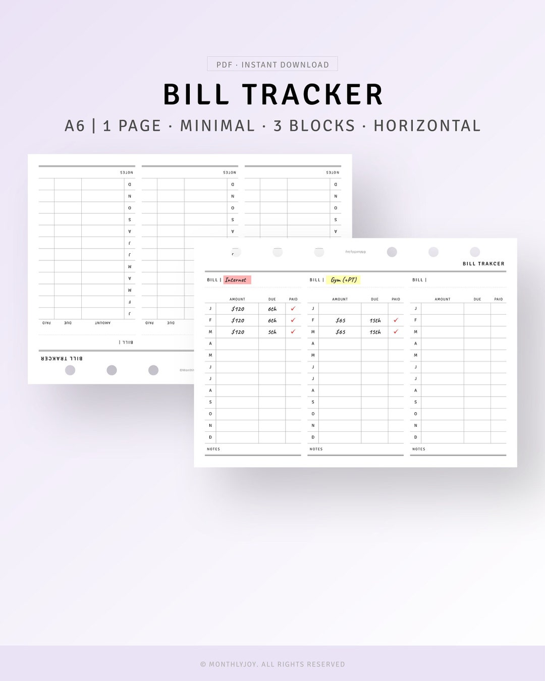 Bill Tracker A6 Planner Inserts Printable Payment Reminder, Monthly ...